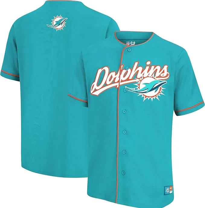 NFL Official Adults Game Day Button Down Baseball Mesh Jersey Shirt - Unisex|Miami Dolphins