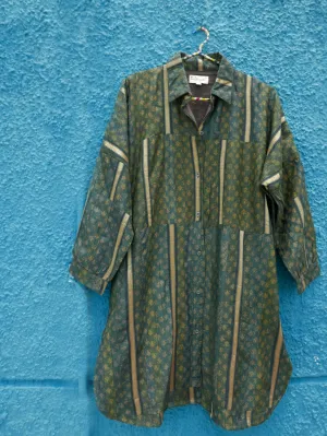 Patchworked silk long shirt