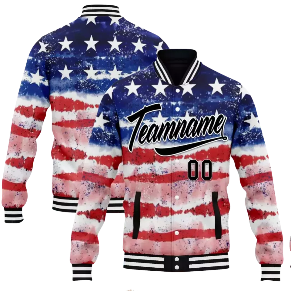 Personalized Flag Jacket, Custom Patriotic Jacket, Casual American Full-Button Jacket