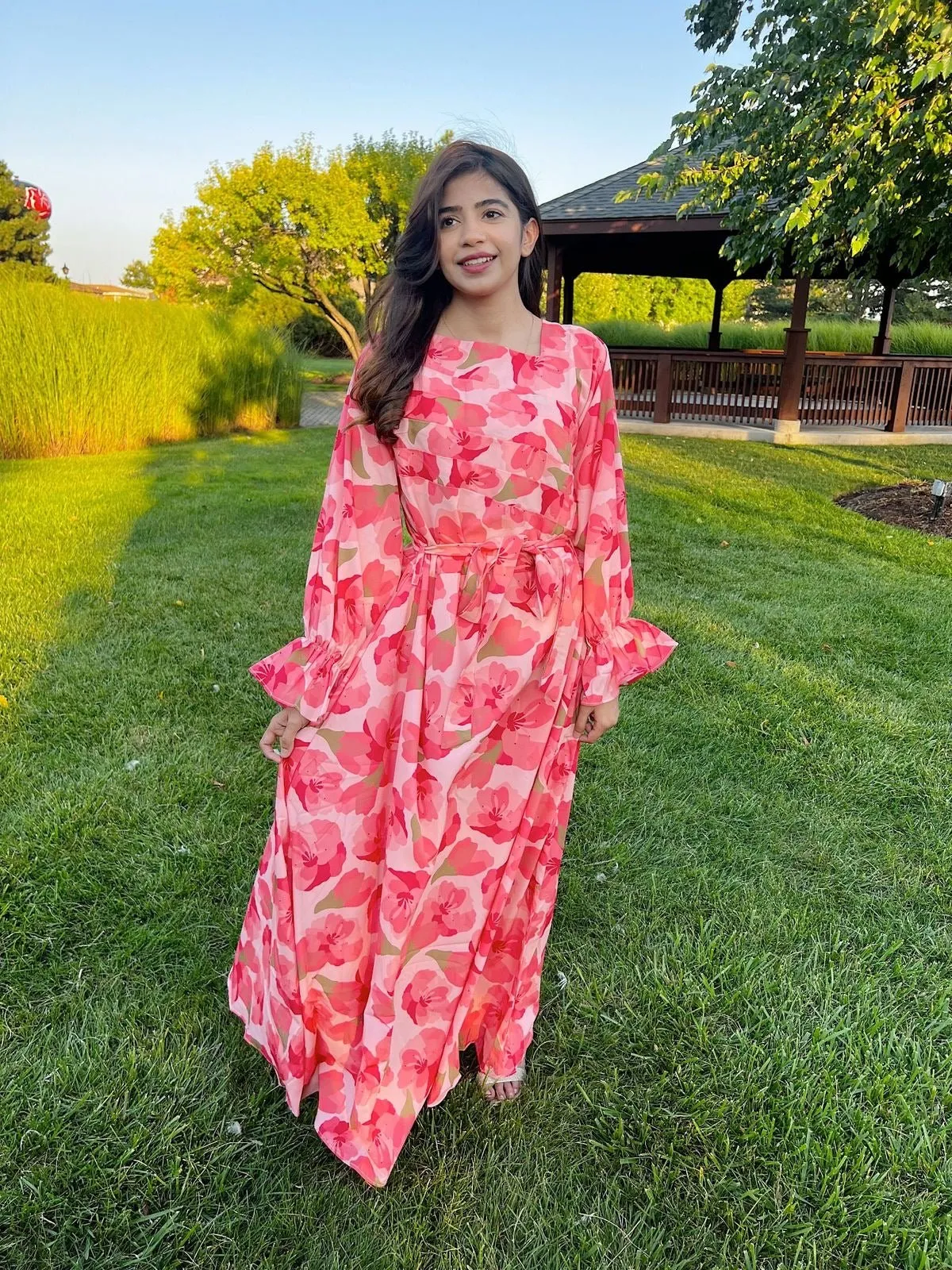 Pink Maxi Dress for Woman Beautiful Floral Pink Summer Maxi Dress