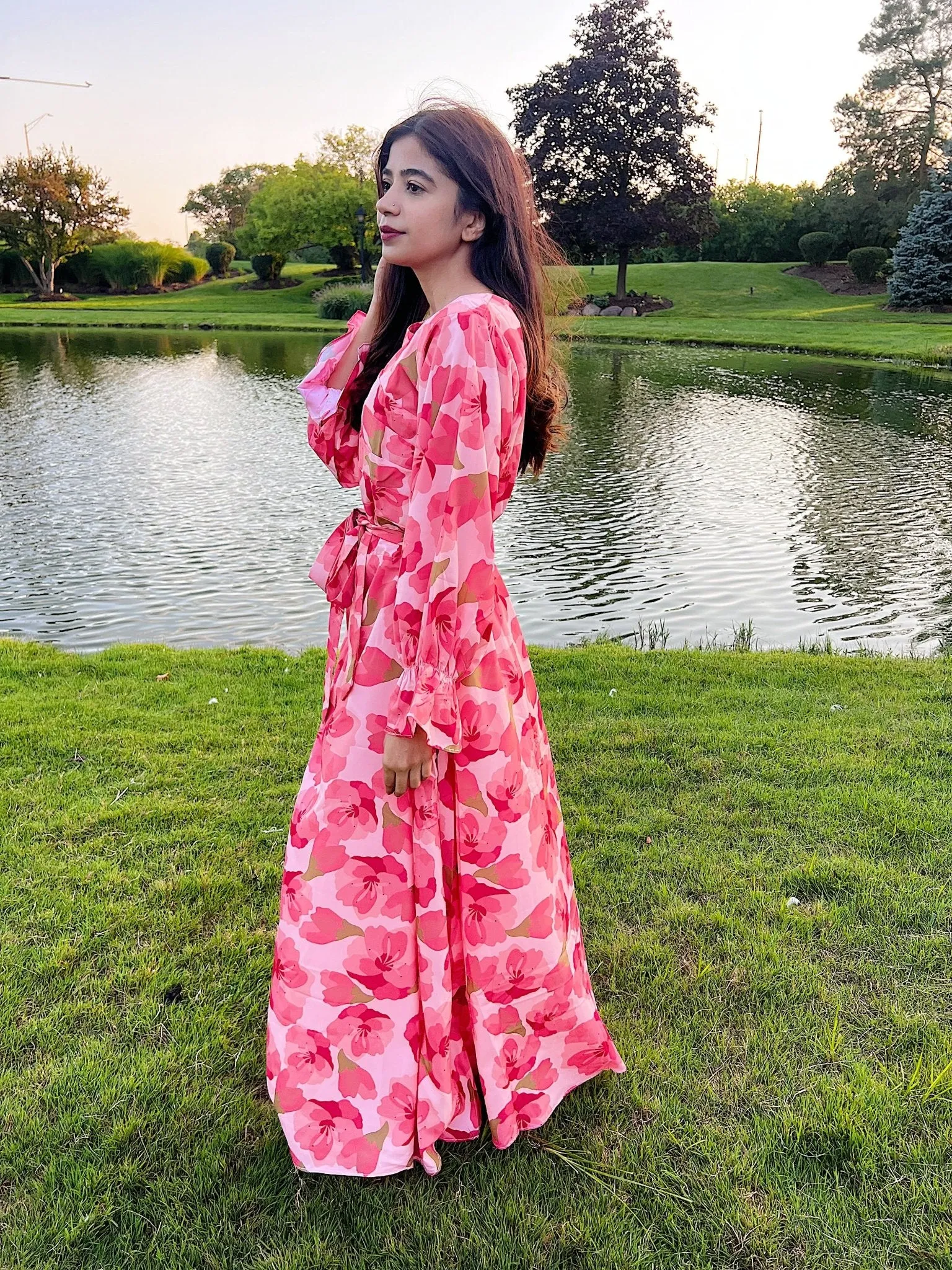 Pink Maxi Dress for Woman Beautiful Floral Pink Summer Maxi Dress