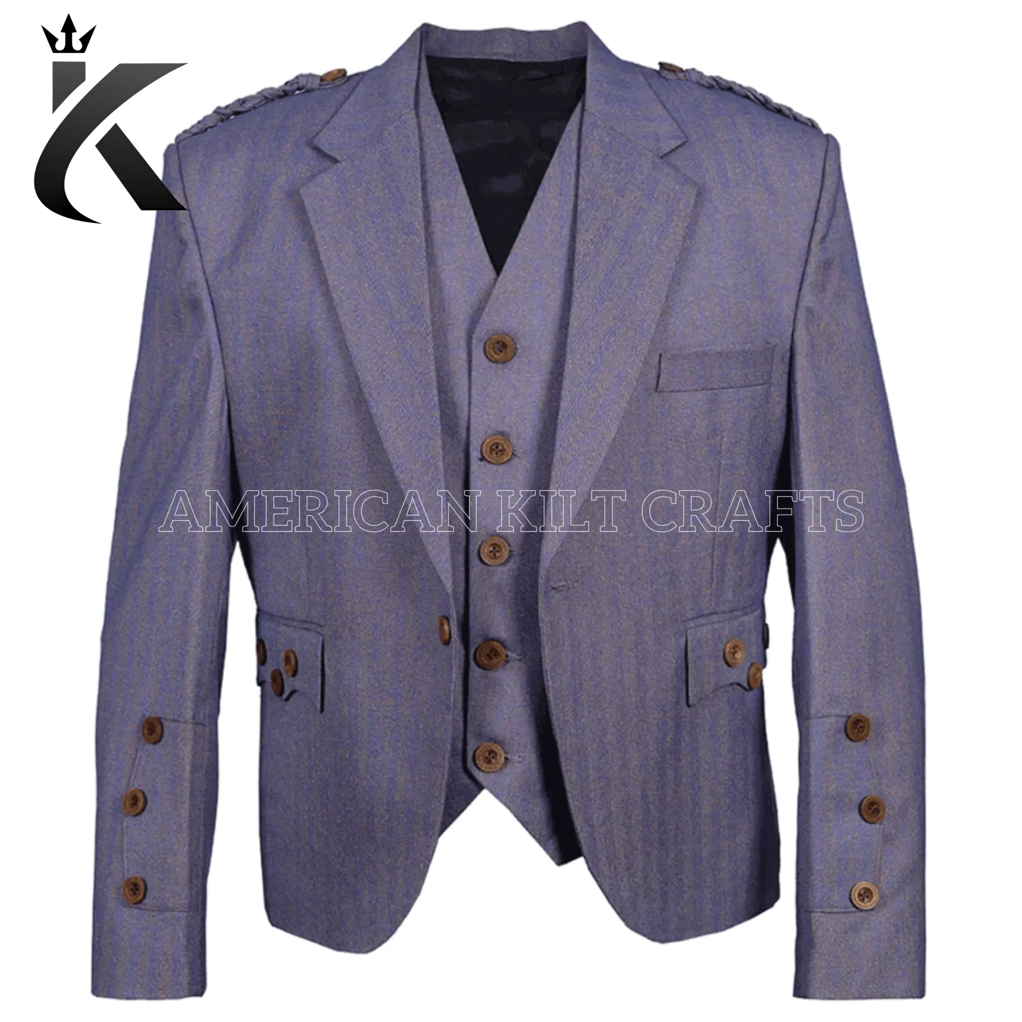 Purple Argyll Tweed Jacket With Vest - Authentic Highland Style