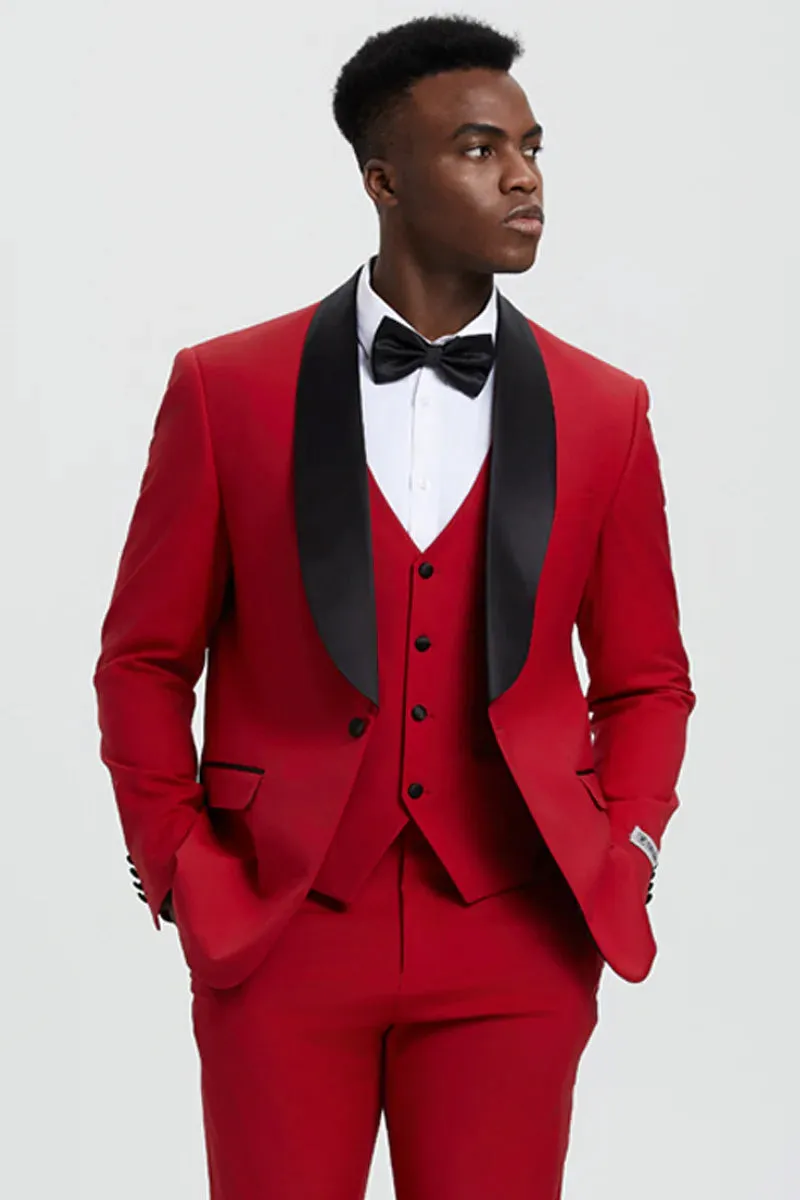 "Calloway" Red 1-Button Shawl Tuxedo (3-Piece Set)