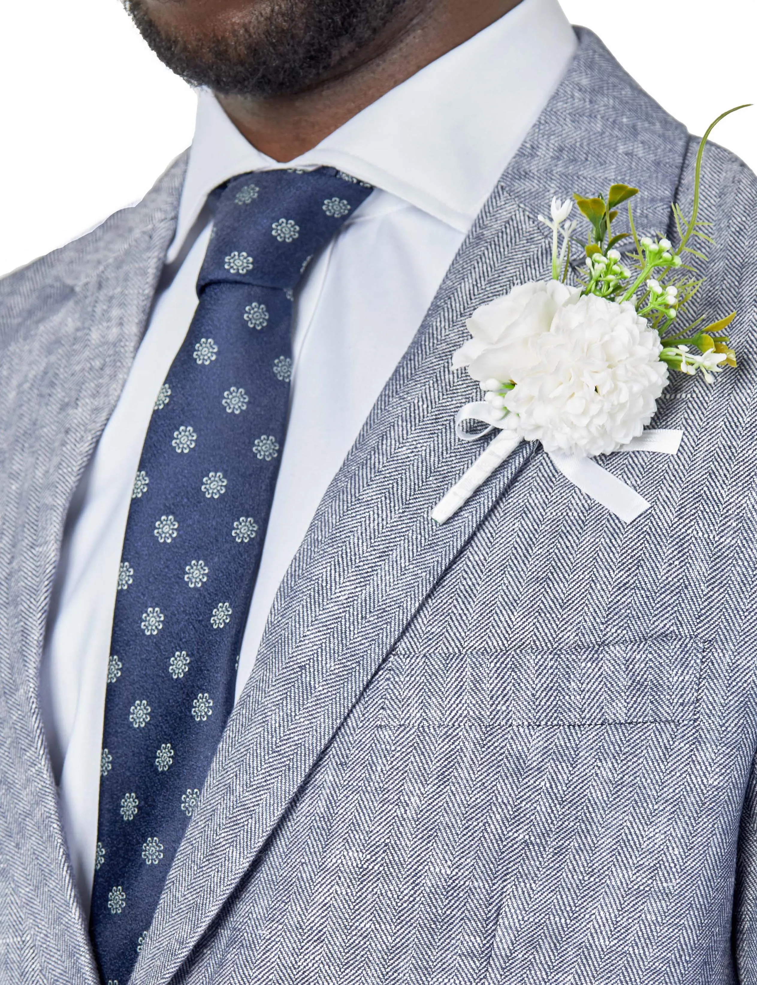 RAY - TAILORED FIT BLUE GREY HERRINGBONE LINEN SUIT JACKET