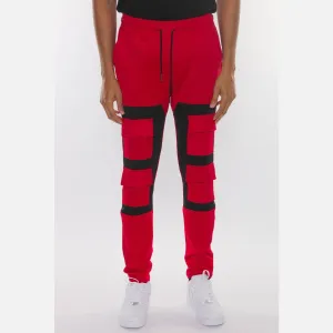 Red & Black Color Block Cargo Track Pants