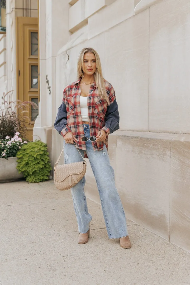 Red Plaid Color Block Button Down Shirt - FINAL SALE