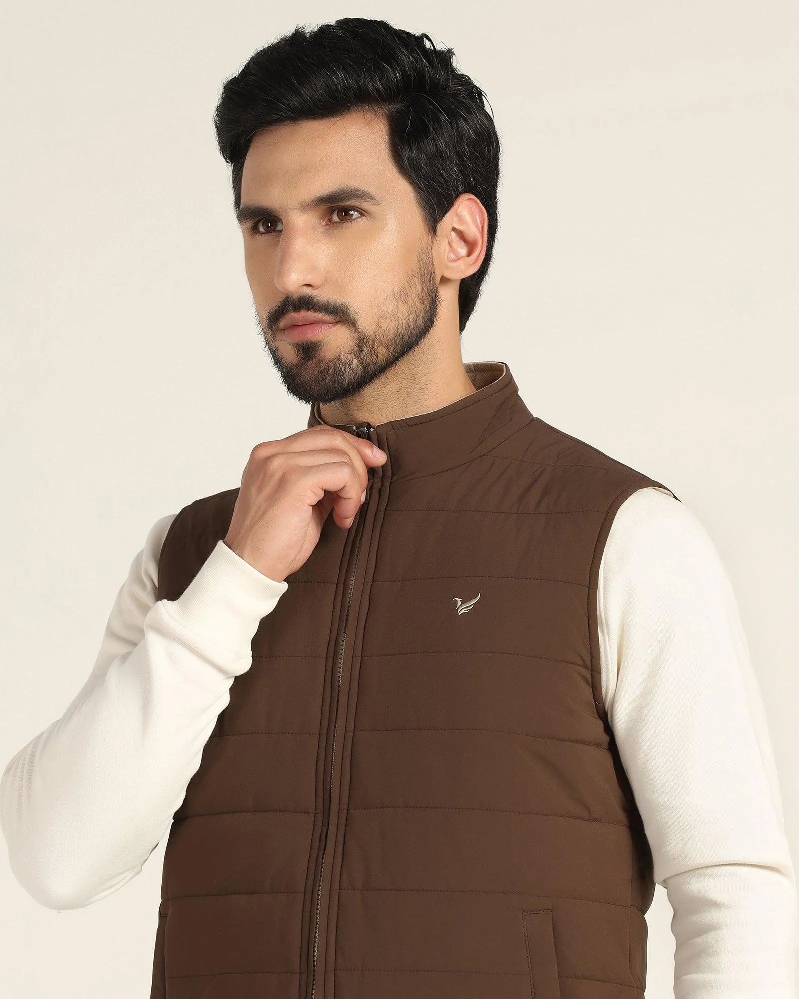 Reversible Chocolate Brown Solid Zipper Jacket - Pietro