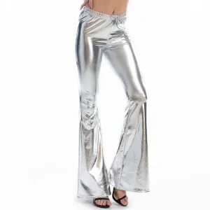 Silver Metallic Flared Leggings