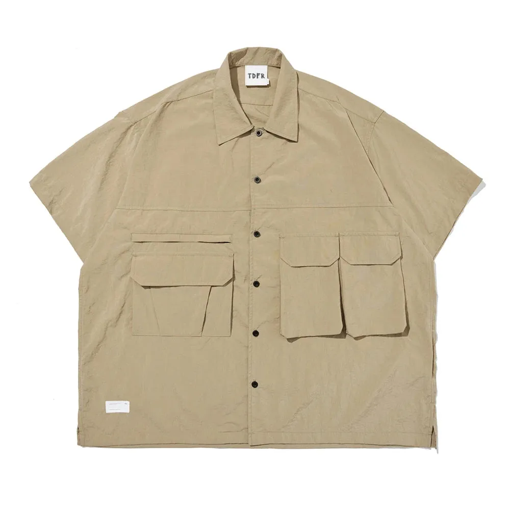 Solid Color Cargo Shirts - Short Sleeve Safari Style - Loose Fit