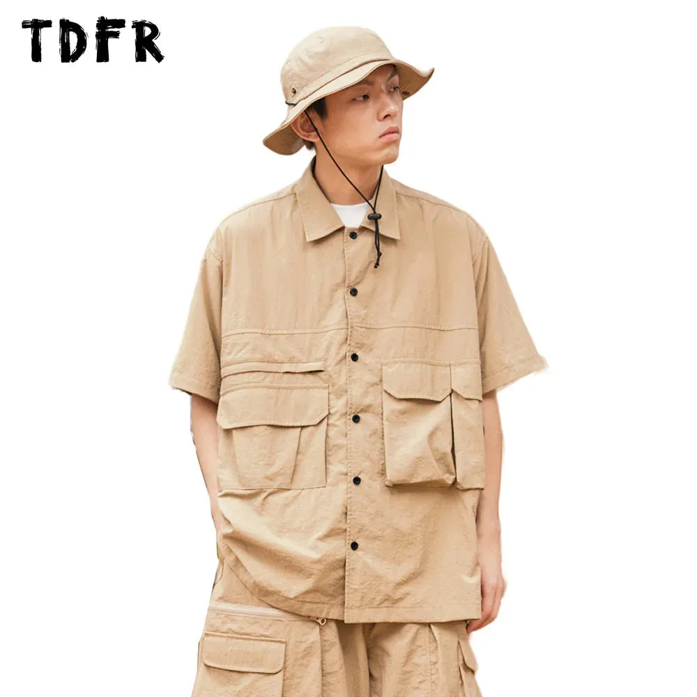 Solid Color Cargo Shirts - Short Sleeve Safari Style - Loose Fit