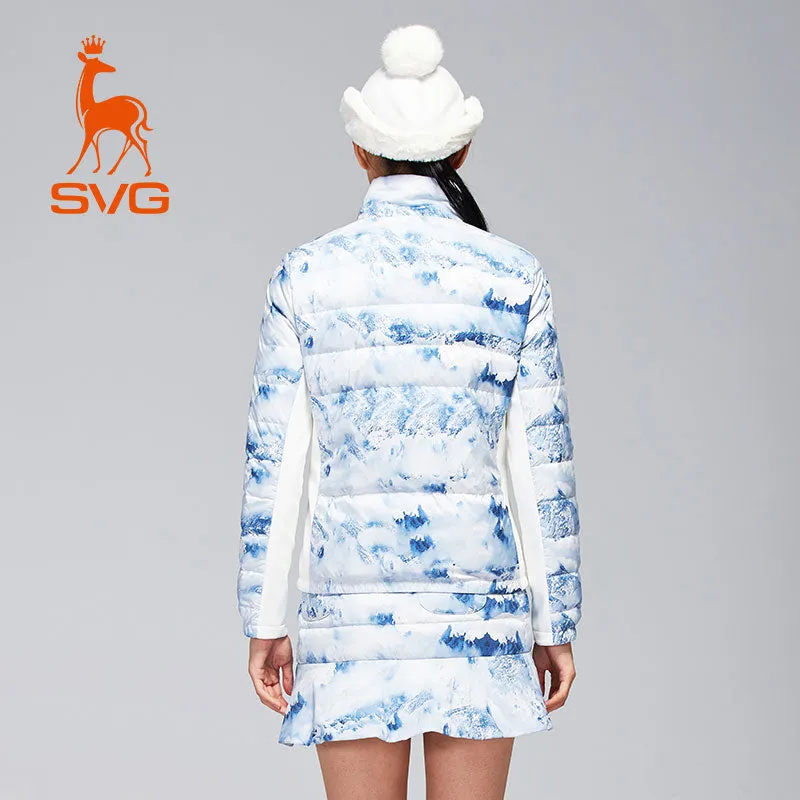 SVG Golf Women's Print Stand Collar White Duck Down Jacket