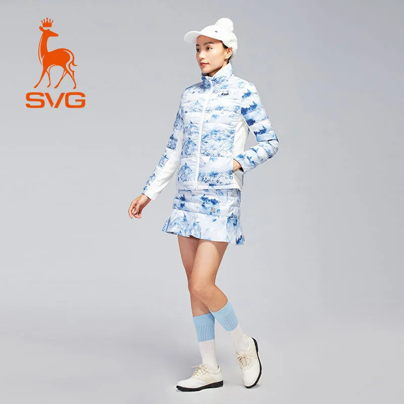 SVG Golf Women's Print Stand Collar White Duck Down Jacket