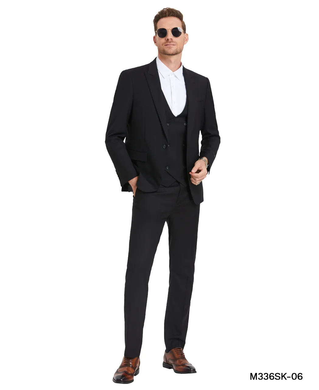 Tazio Skinny Fit Black 3 pc Suit