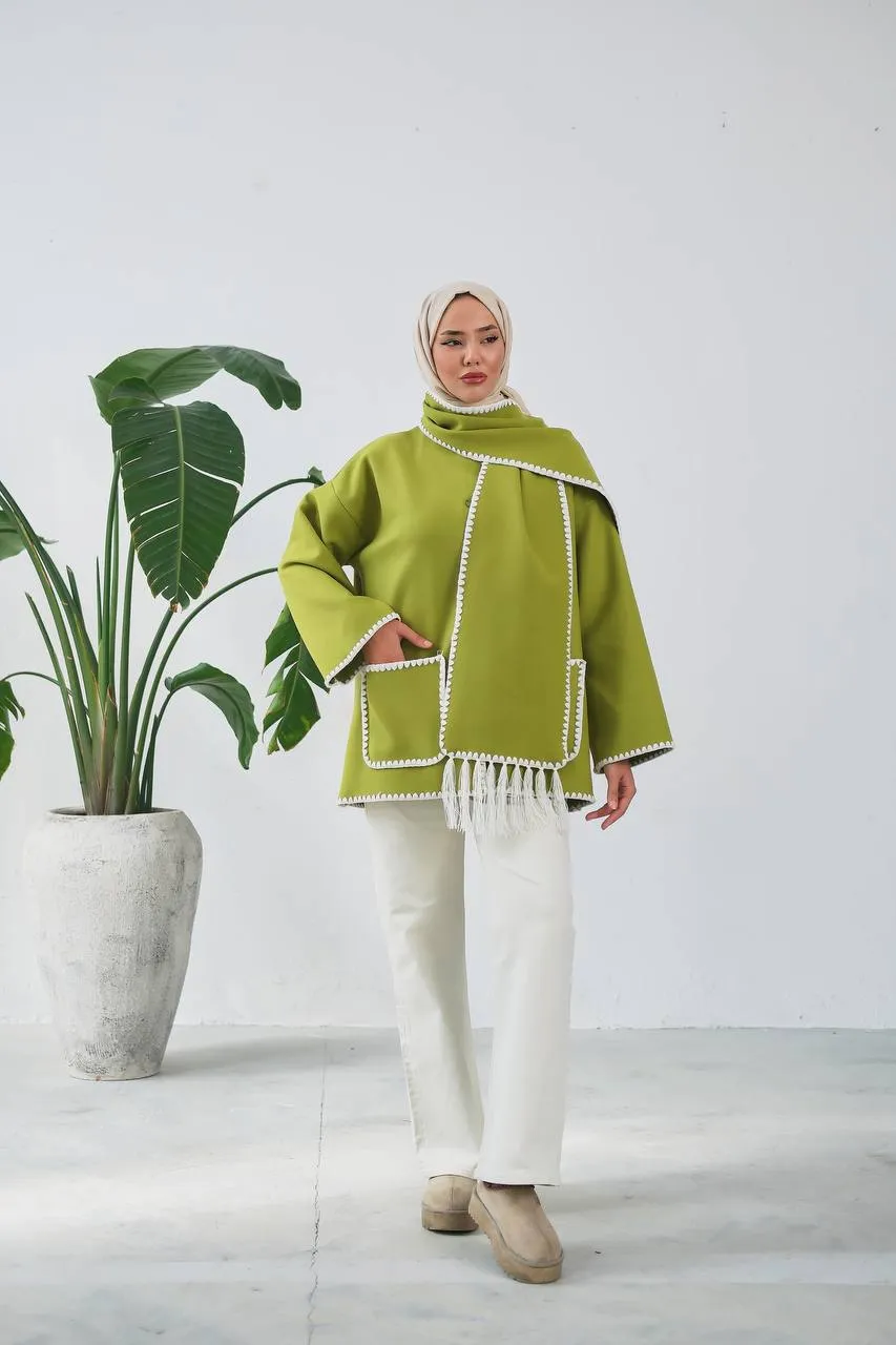 The Halimah - Embroidered  Jacket With  Front Pocket and Wrap