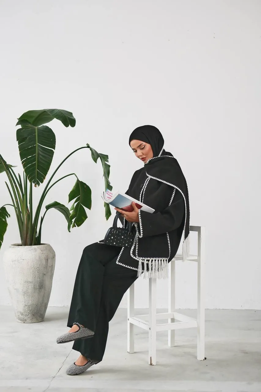 The Halimah - Embroidered  Jacket With  Front Pocket and Wrap