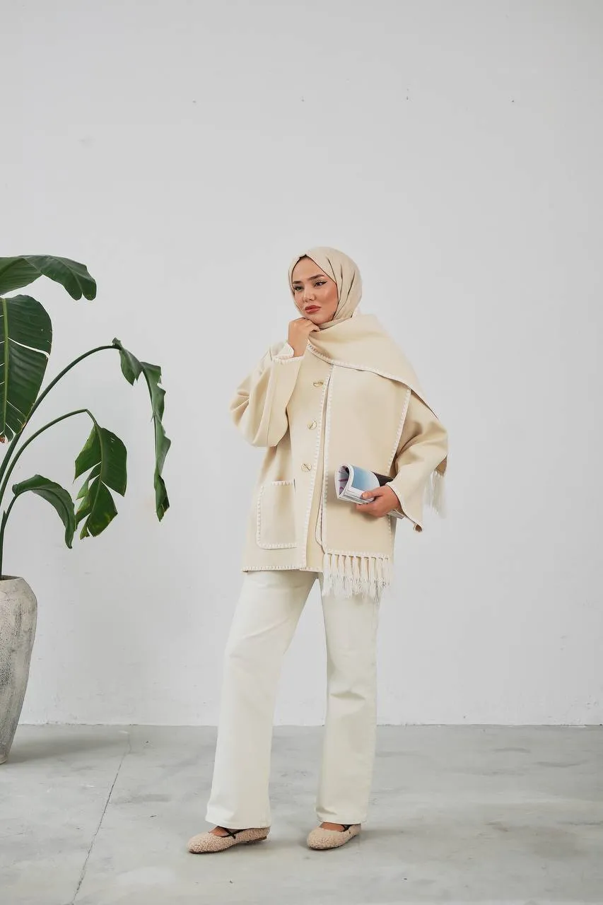 The Halimah - Embroidered  Jacket With  Front Pocket and Wrap