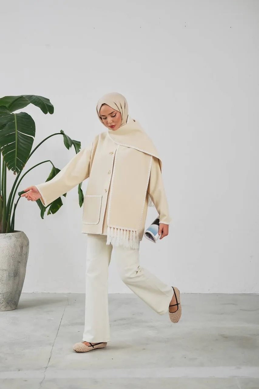 The Halimah - Embroidered  Jacket With  Front Pocket and Wrap