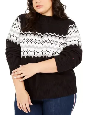 Tommy Hilfiger Women's Plus Size Fair Isle Mock-Neck Sweater Gray Size 2X | Gray