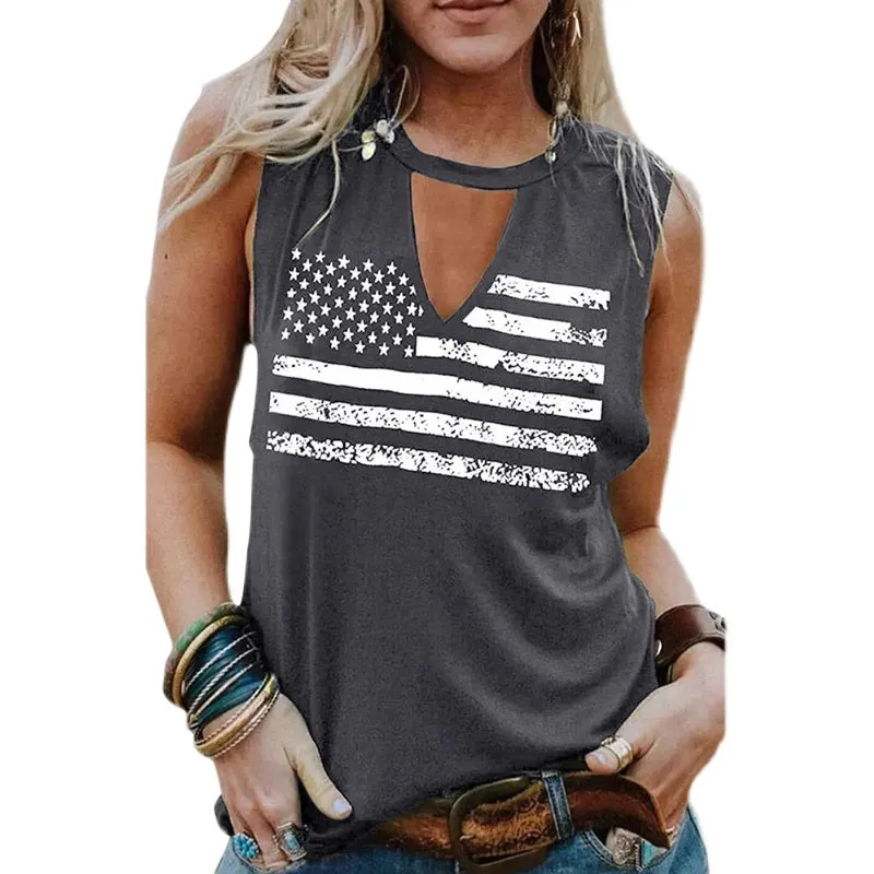 US Flag Loose Outerwear Racerback Tank Top Women