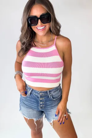 Vibrant Pink Multi Striped Sweater Top