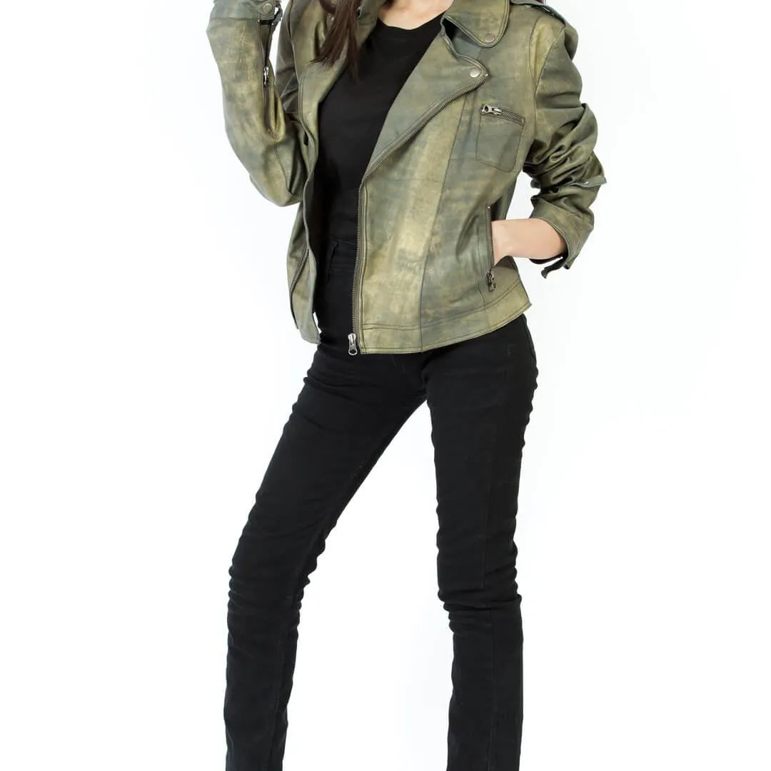 Vintage Distressed Green Leather Jacket