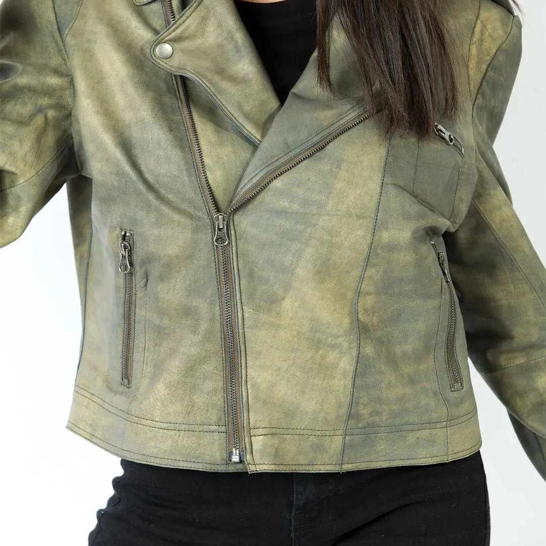 Vintage Distressed Green Leather Jacket