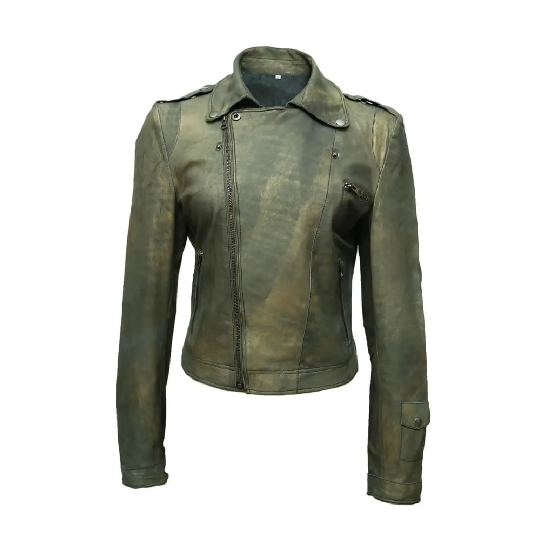 Vintage Distressed Green Leather Jacket