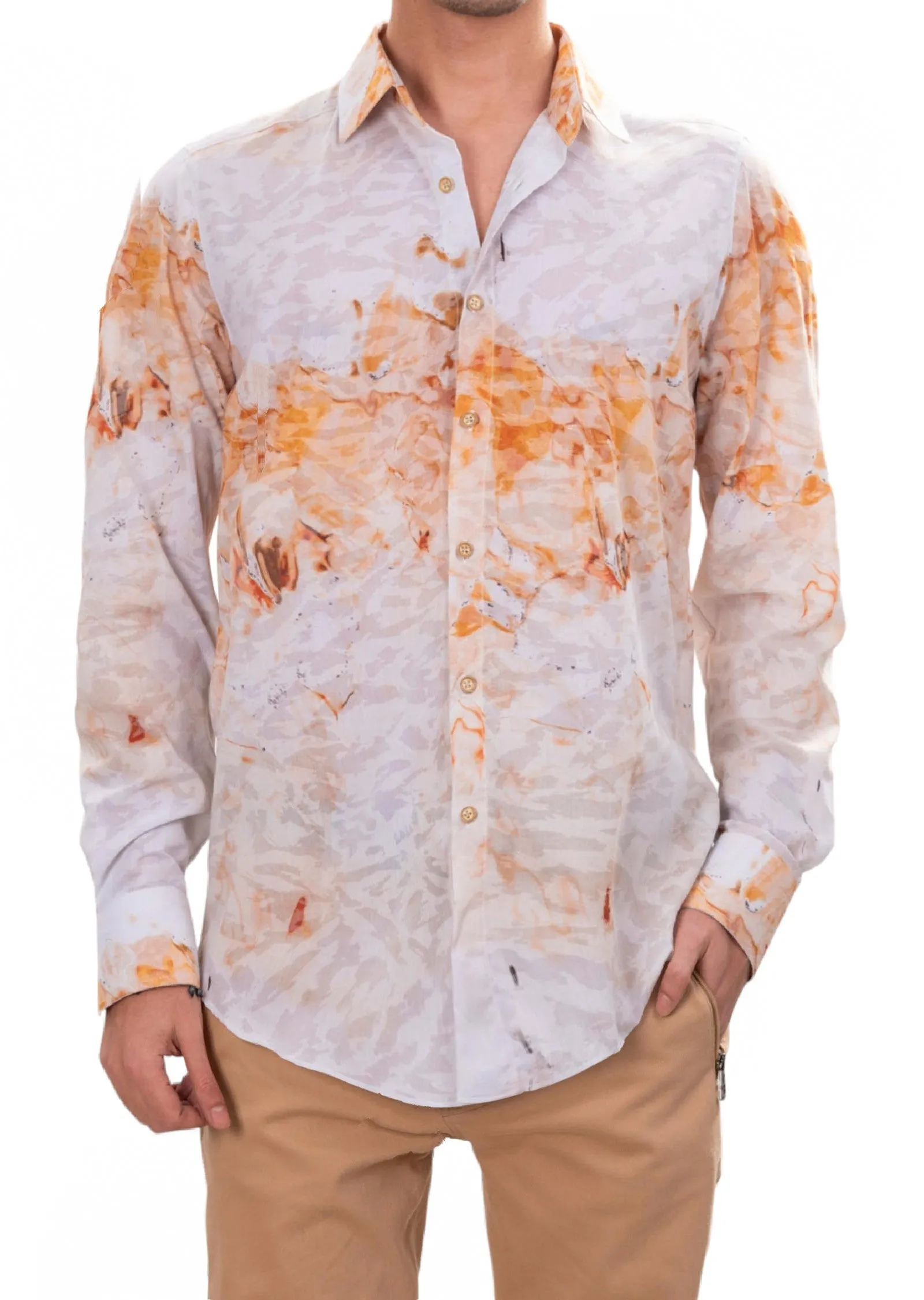 White Beige Marble Print Shirt