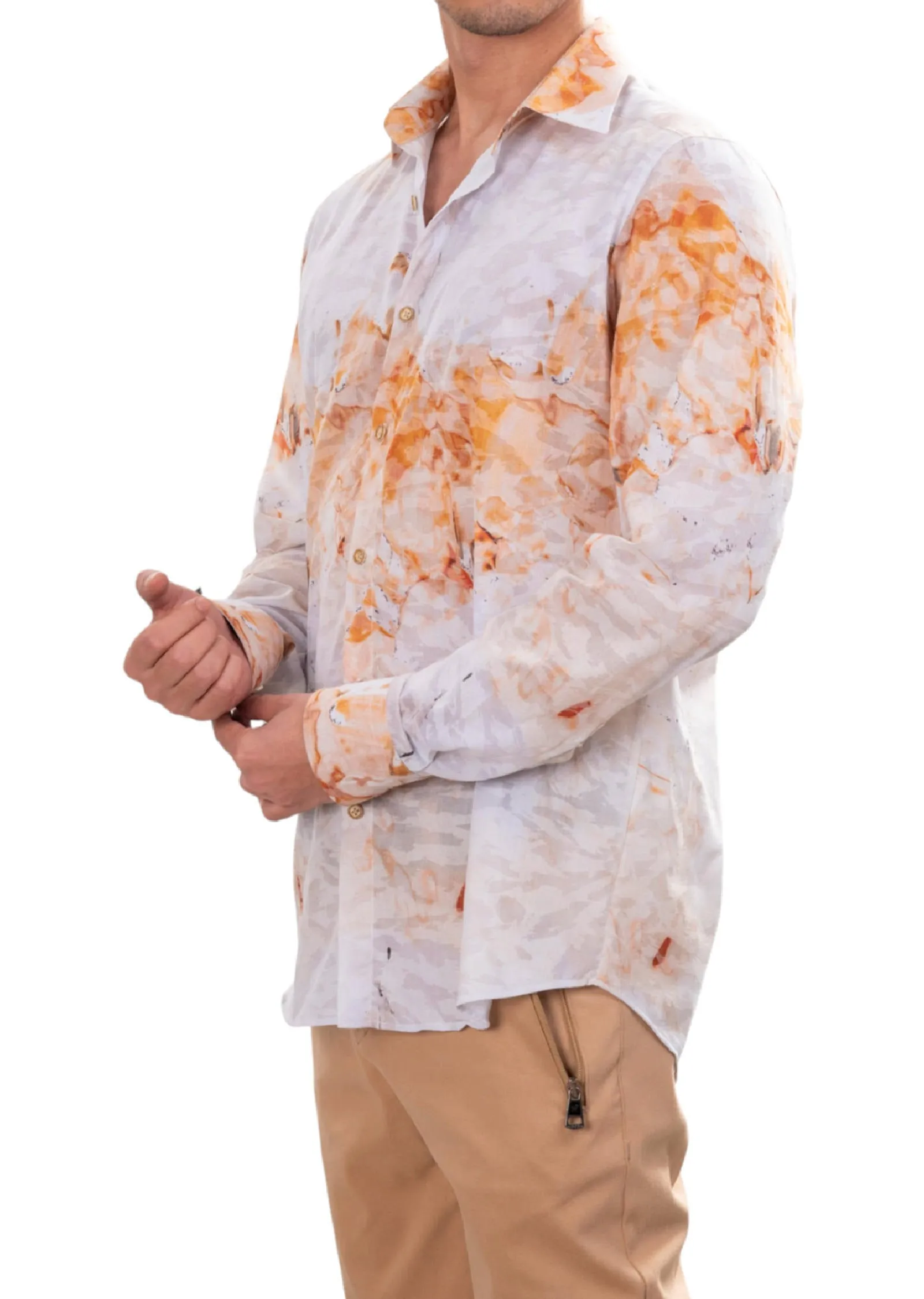 White Beige Marble Print Shirt