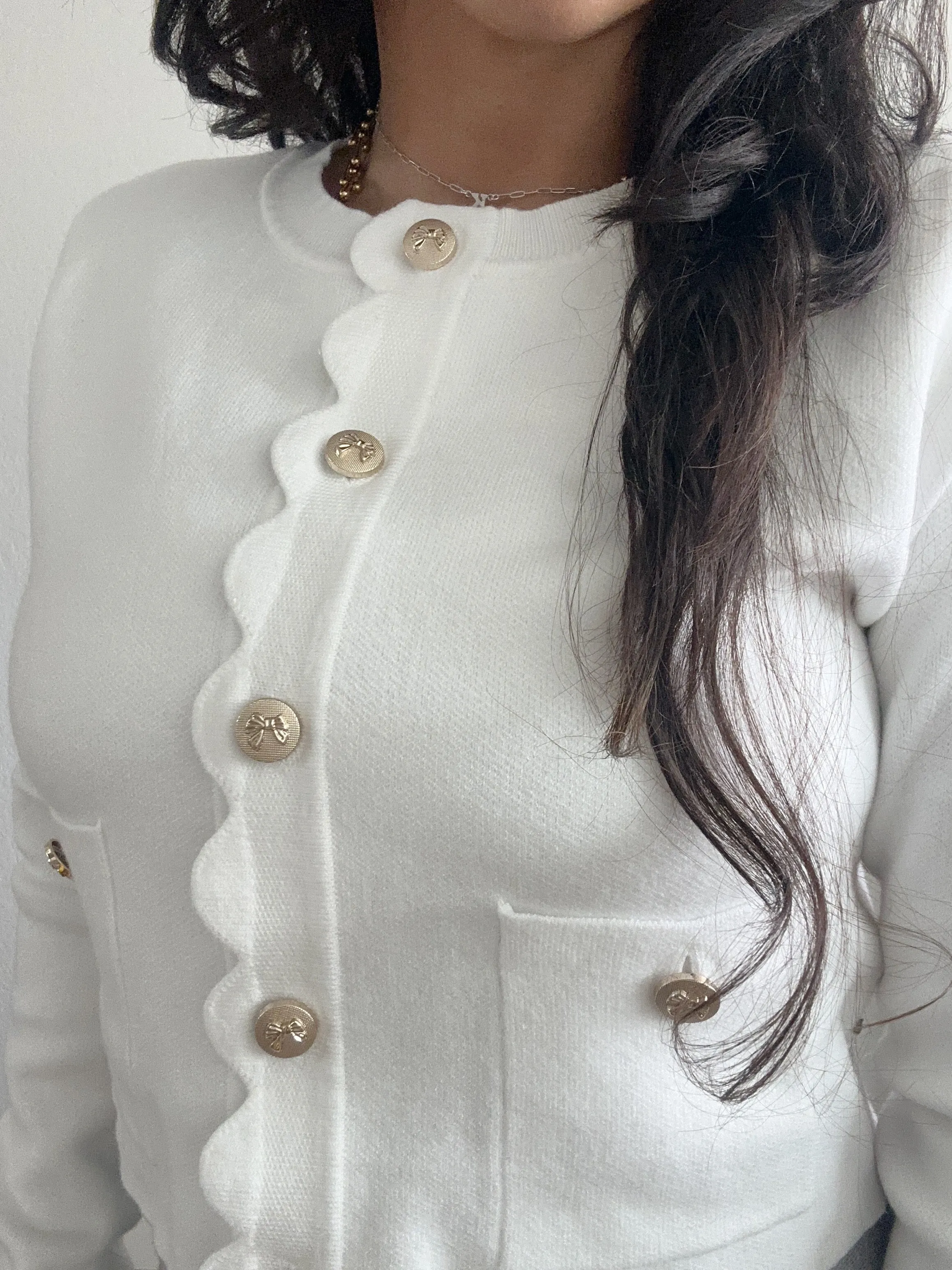 White Cardi   Bow Buttons