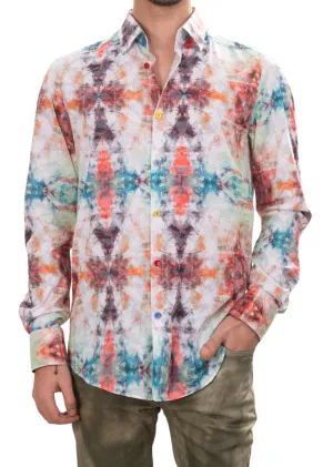 White Orange Dejavu Print Shirt