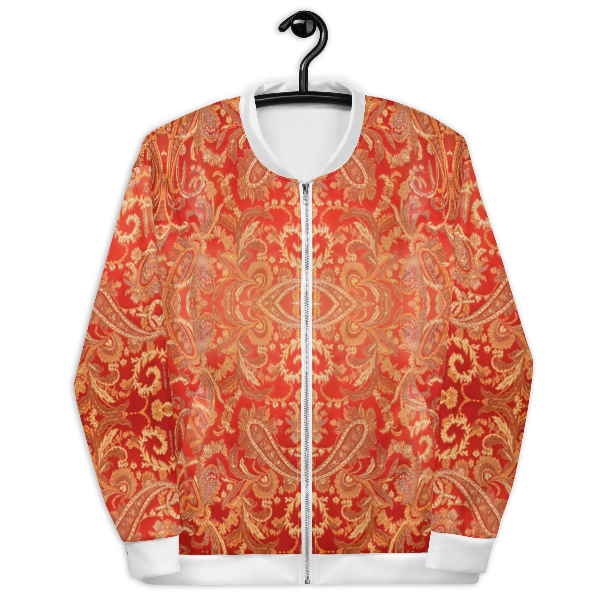 Women Bomber Jacket With Pockets Zipper Premium Quality Warm Paisley Design by IOBI Original Apparel