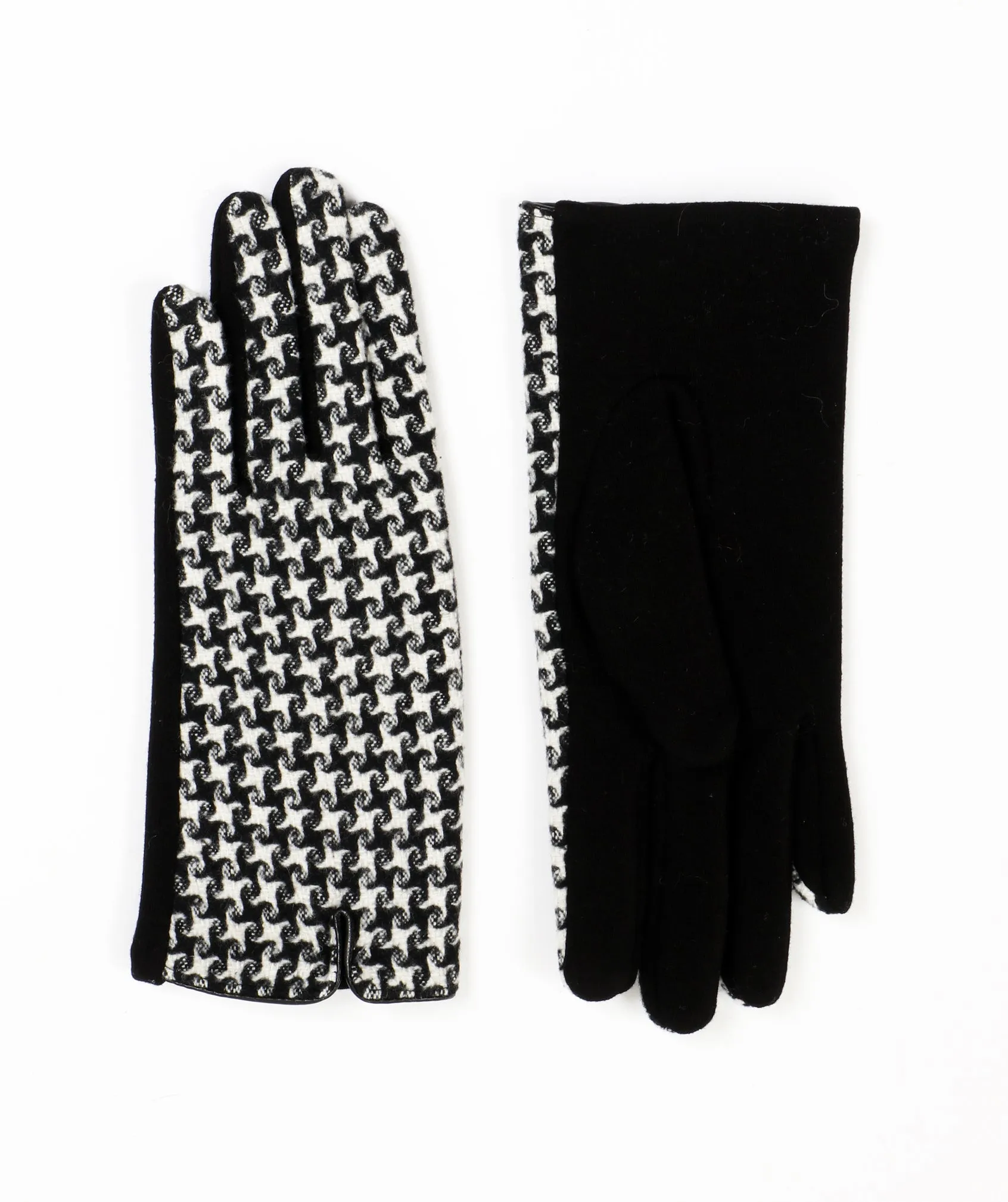 Womens Black White Winter Check Gloves