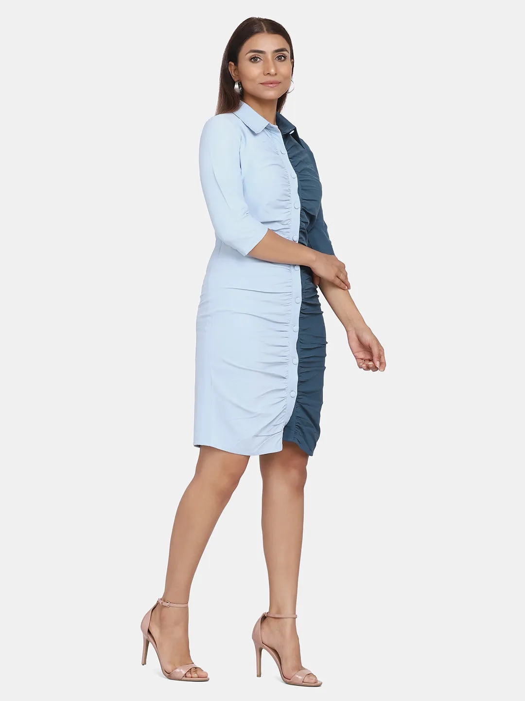 Women’s Blue Colour Block Stretch Dress - Blue