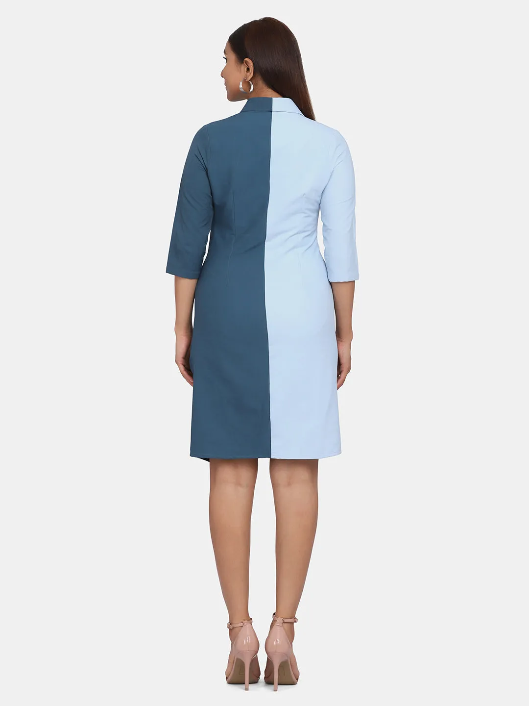 Women’s Blue Colour Block Stretch Dress - Blue