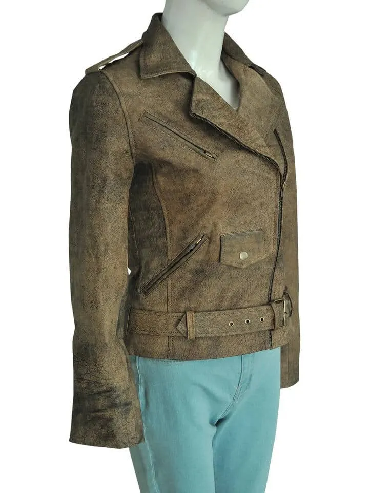 Women's Dirty Brown Distressed Leather Jacket