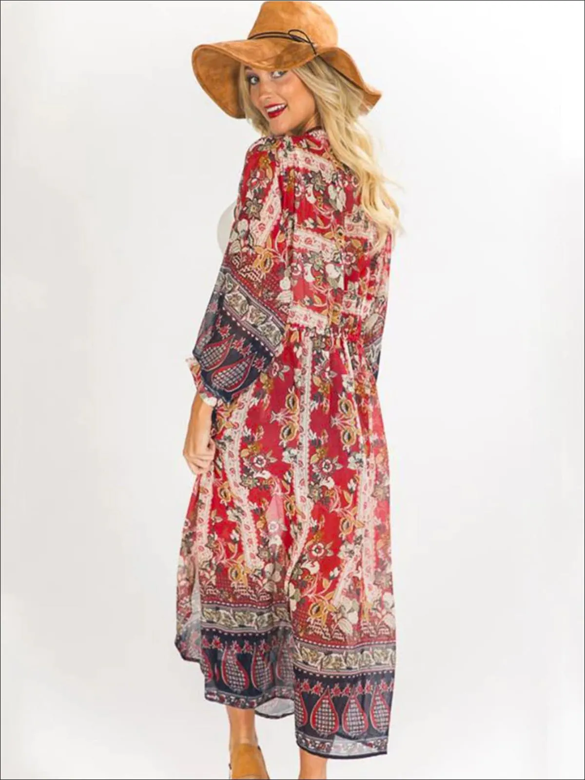 Women's Floral Sheer Maxi Bohemian Kimono