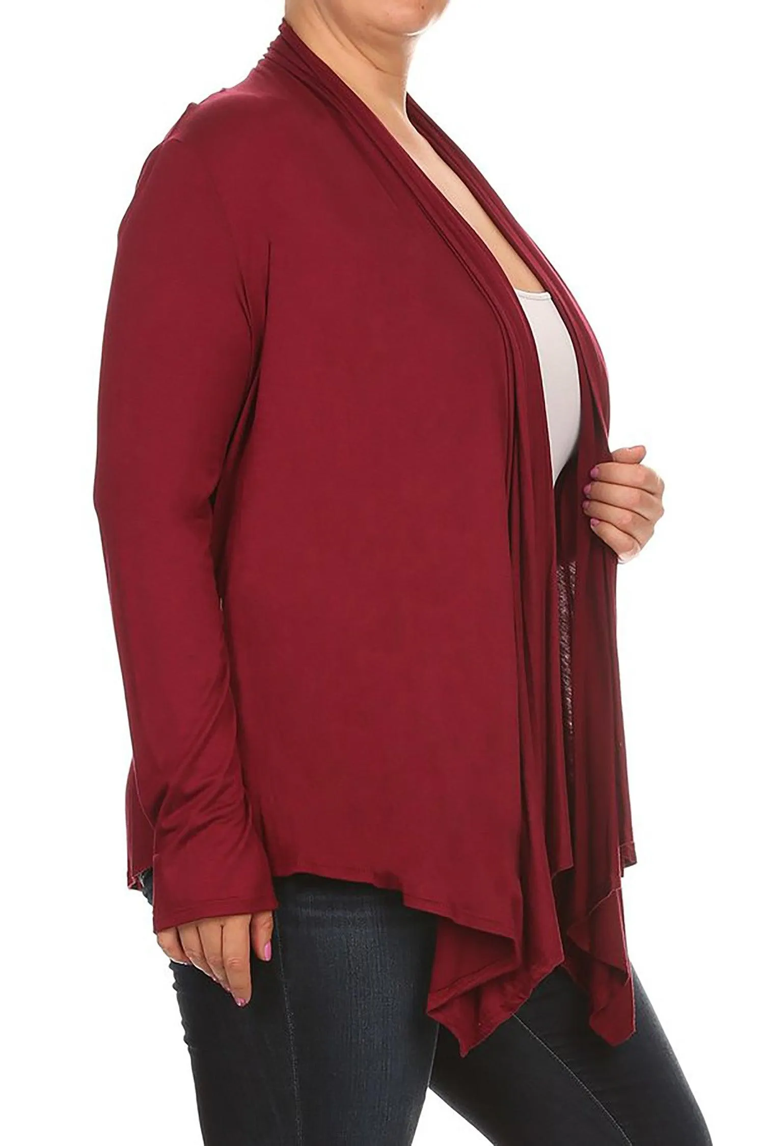 Women's Plus Size Casual Long Sleeve Draped Open Front Solid Cardigan