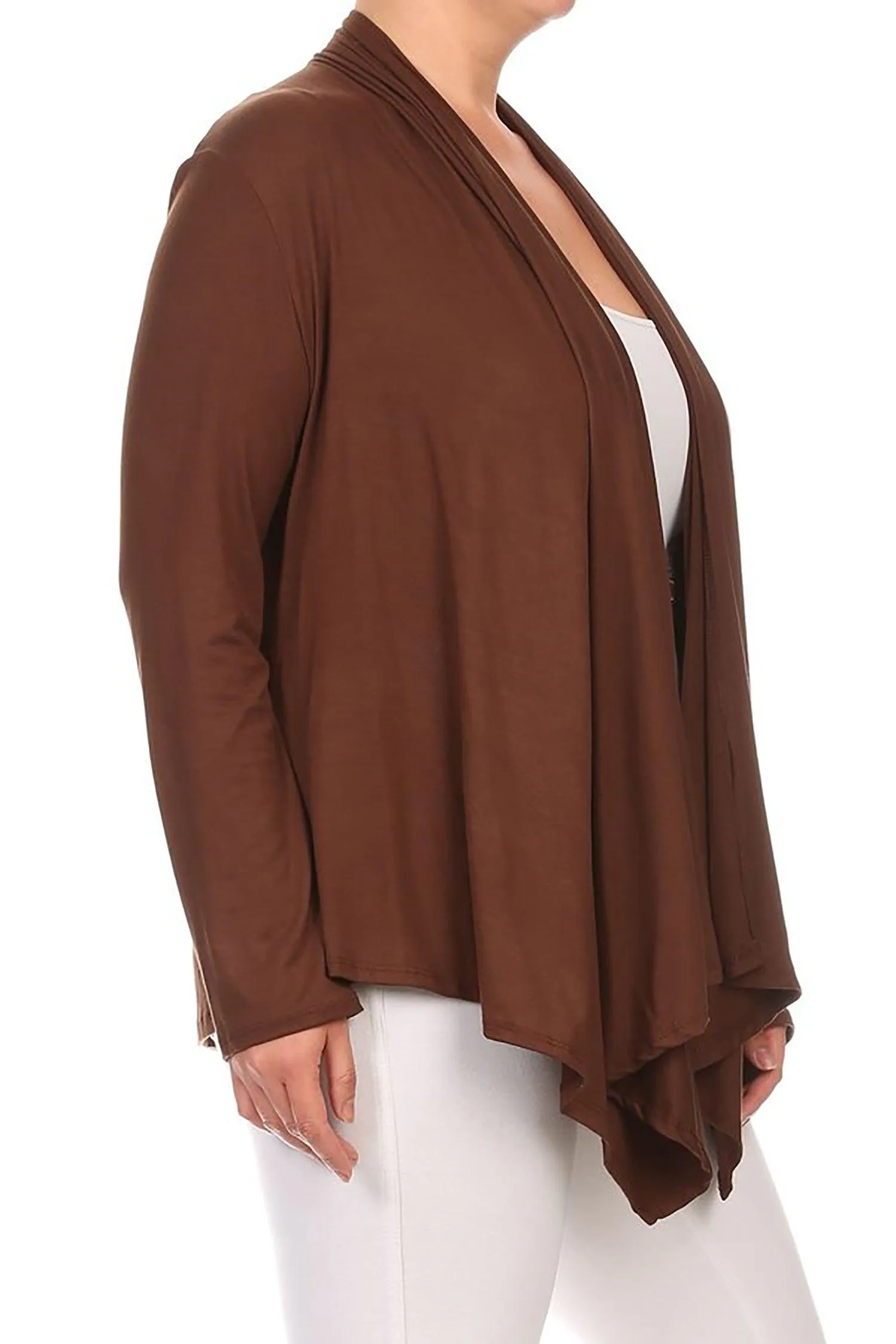 Women's Plus Size Casual Long Sleeve Draped Open Front Solid Cardigan