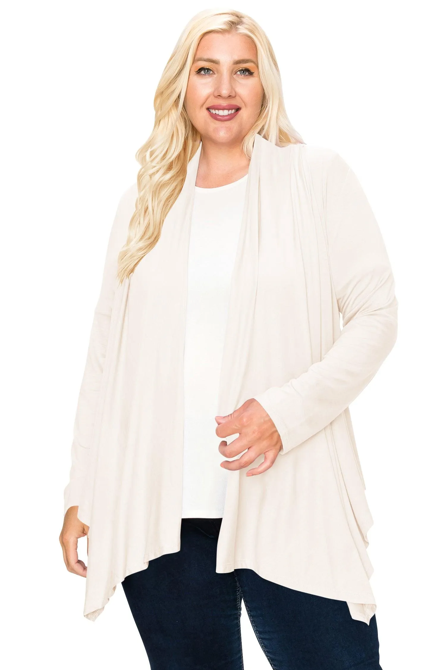 Women's Plus Size Casual Long Sleeve Draped Open Front Solid Cardigan