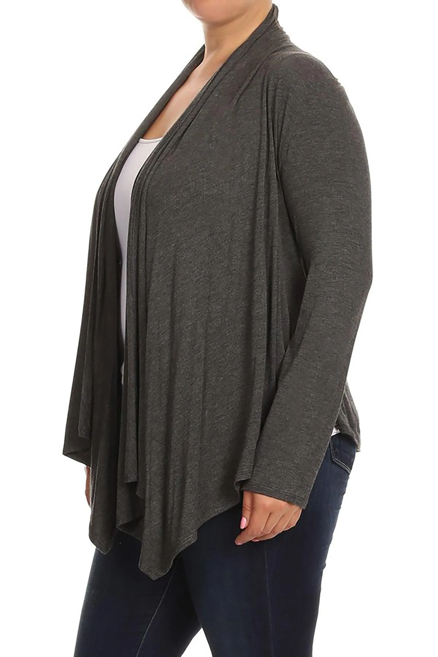 Women's Plus Size Casual Long Sleeve Draped Open Front Solid Cardigan