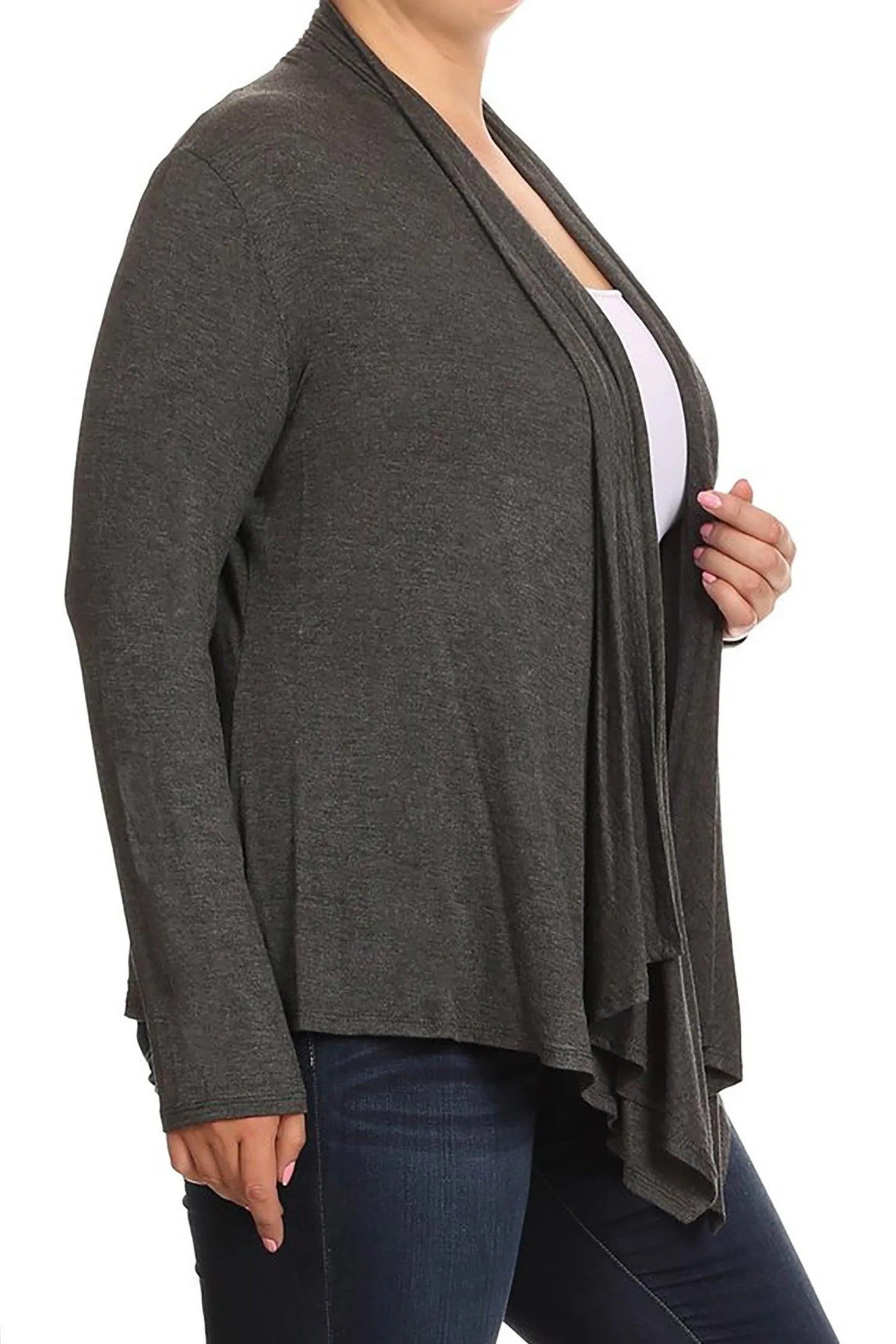 Women's Plus Size Casual Long Sleeve Draped Open Front Solid Cardigan