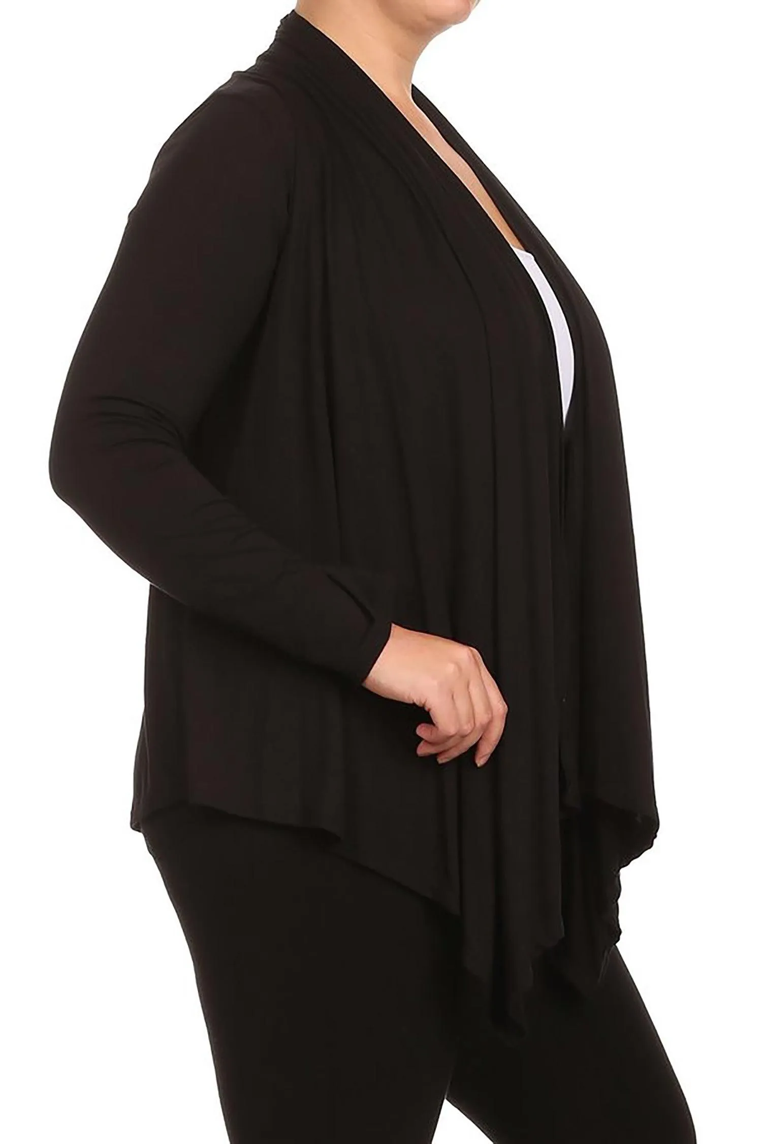 Women's Plus Size Casual Long Sleeve Draped Open Front Solid Cardigan