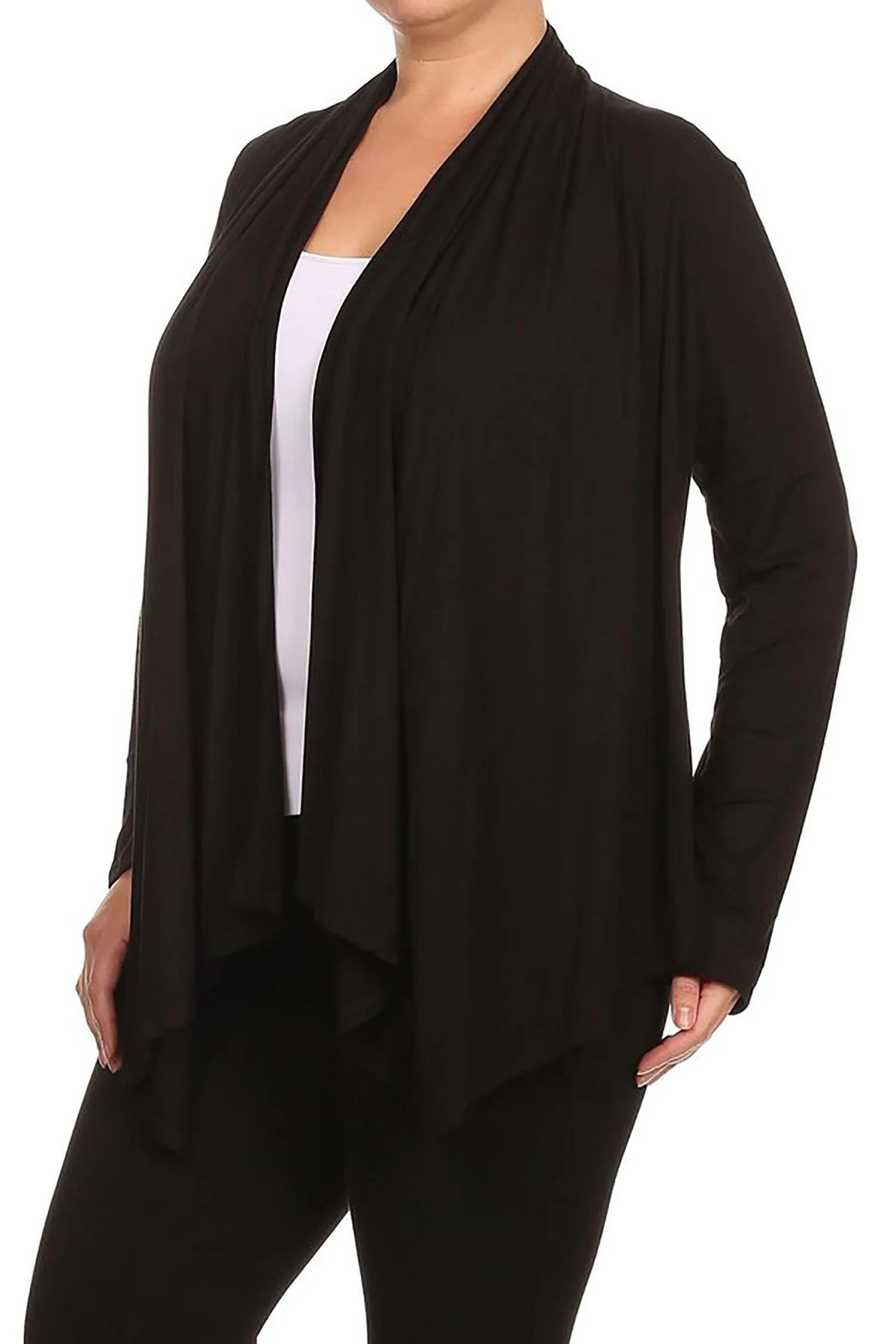 Women's Plus Size Casual Long Sleeve Draped Open Front Solid Cardigan