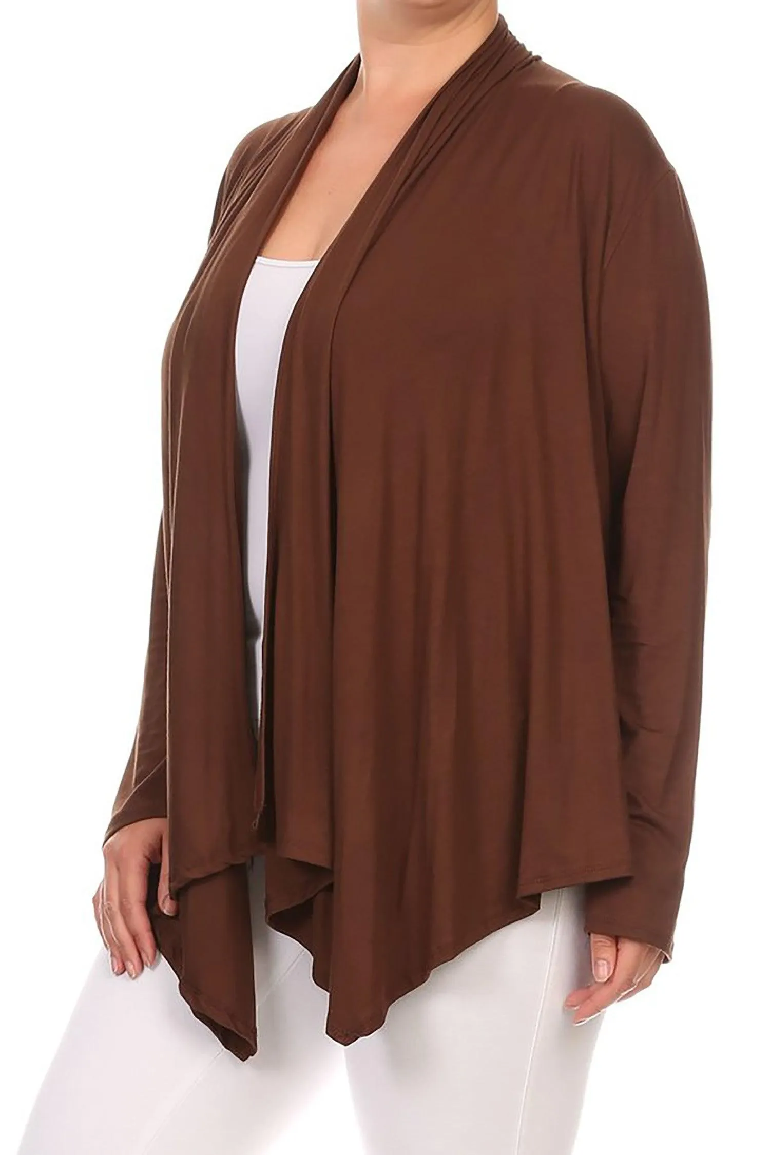 Women's Plus Size Casual Long Sleeve Draped Open Front Solid Cardigan