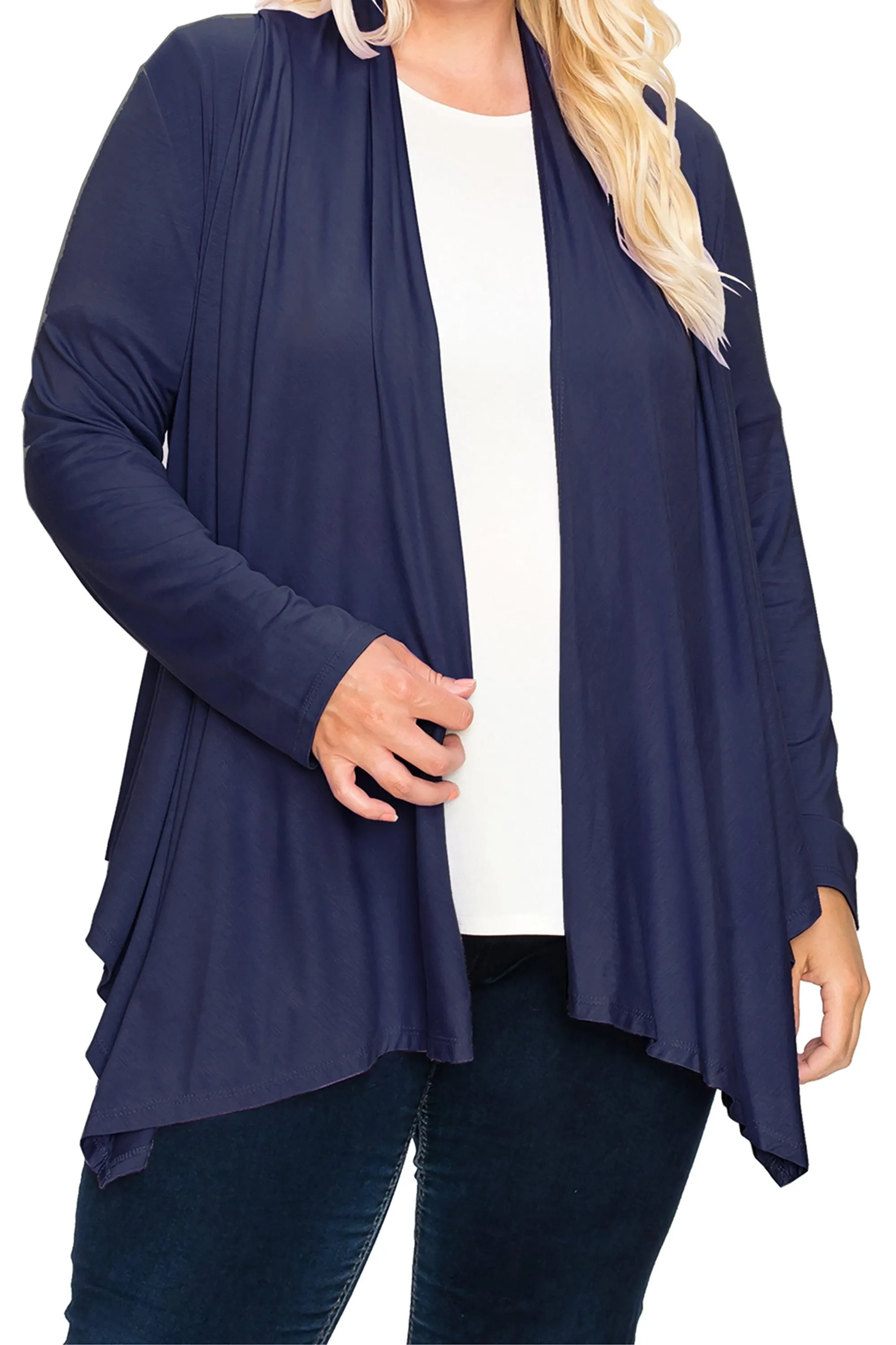 Women's Plus Size Casual Long Sleeve Draped Open Front Solid Cardigan