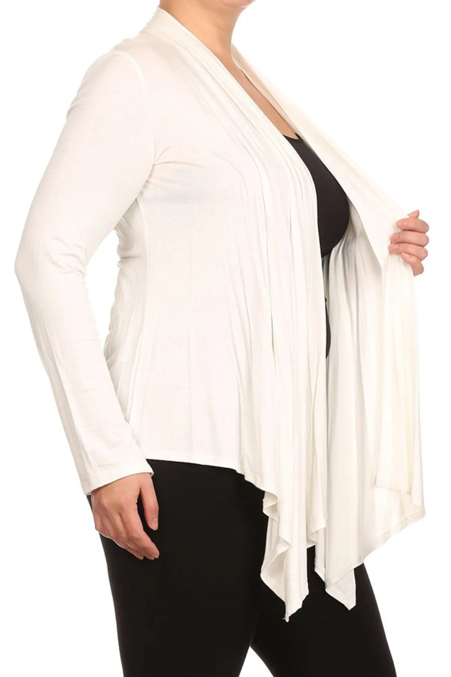 Women's Plus Size Casual Long Sleeve Draped Open Front Solid Cardigan