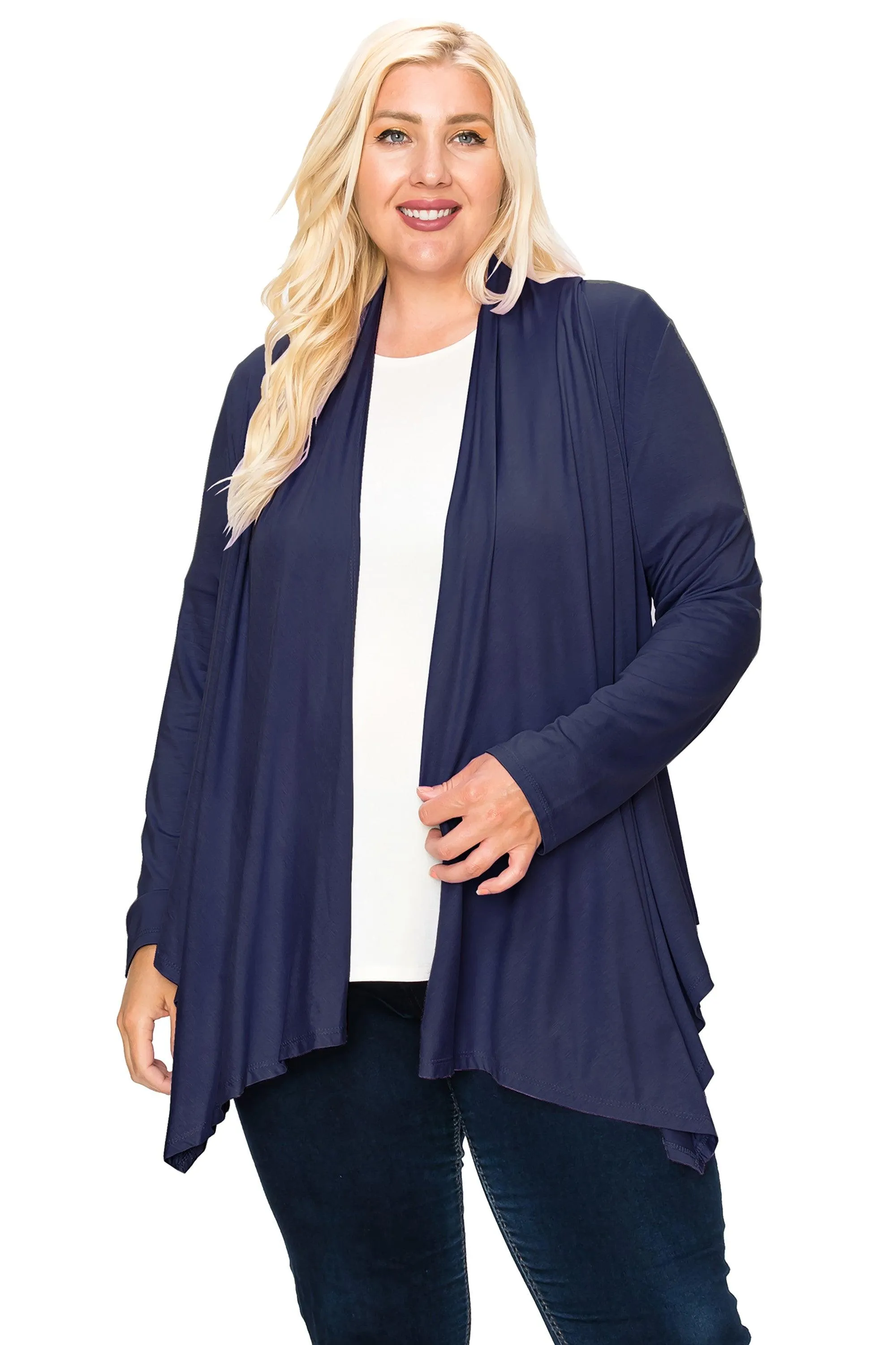 Women's Plus Size Casual Long Sleeve Draped Open Front Solid Cardigan