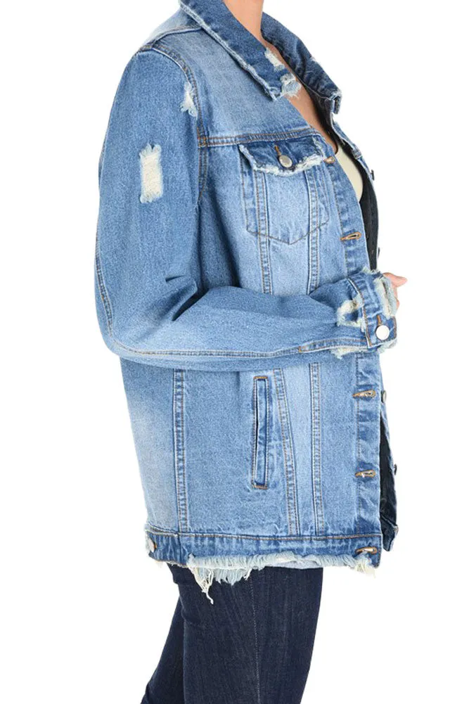 Women's Slashed Back Destroyed Denim Jacket