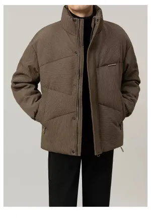 Zhou Stand Collar Textured Short Down Jacket